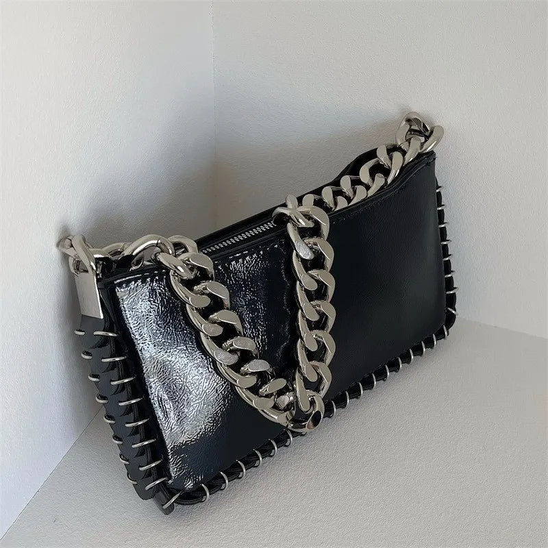 Fashion Sequined Chains Shoulder Bag Black Glossy Woman's Handbags Casual Crossbody Bags for Woman Square Phone Flap Purses Chic