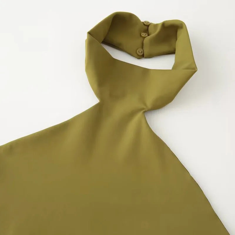 TRAF Halter Top Women Summer 2025 Tanks & Camis Green Blue Tight Tops Sexy Off Shoulder Sleeveless Backless Tops Elegant Vests