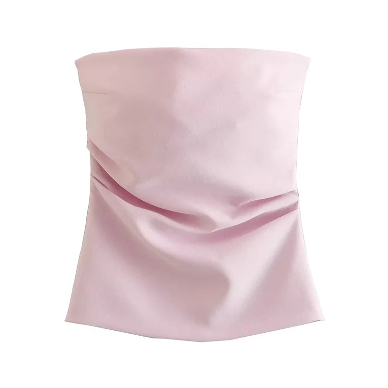 TRAF off Shoulder Crop Top Woman Ruched Backless Tube Top Women Summer Corset Top Female Sexy Tanks Camis Tops for Women 2024