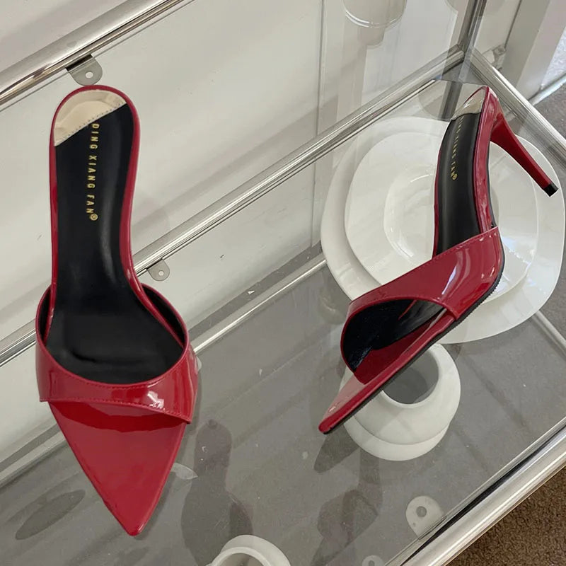 Female Red Footwear Pumps Slides Heels Shoes For Women New In 2025 Luxury Fashion Pointed Toe Ladies Thin High Heels Shoes