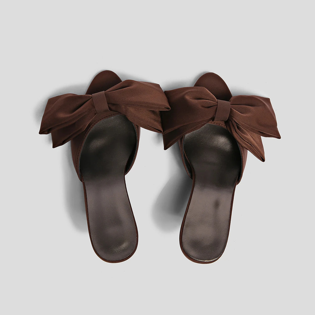 New Style  Arrival Silk Butterfly-knot High Heels Women Slippers Square Toe Mule Slippers Slides Party Pumps Shoes Zapatos Mujer