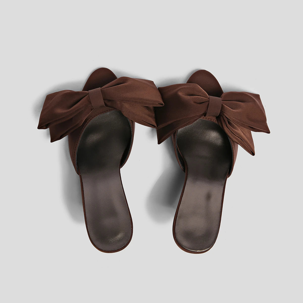 New Style  Arrival Silk Butterfly-knot High Heels Women Slippers Square Toe Mule Slippers Slides Party Pumps Shoes Zapatos Mujer