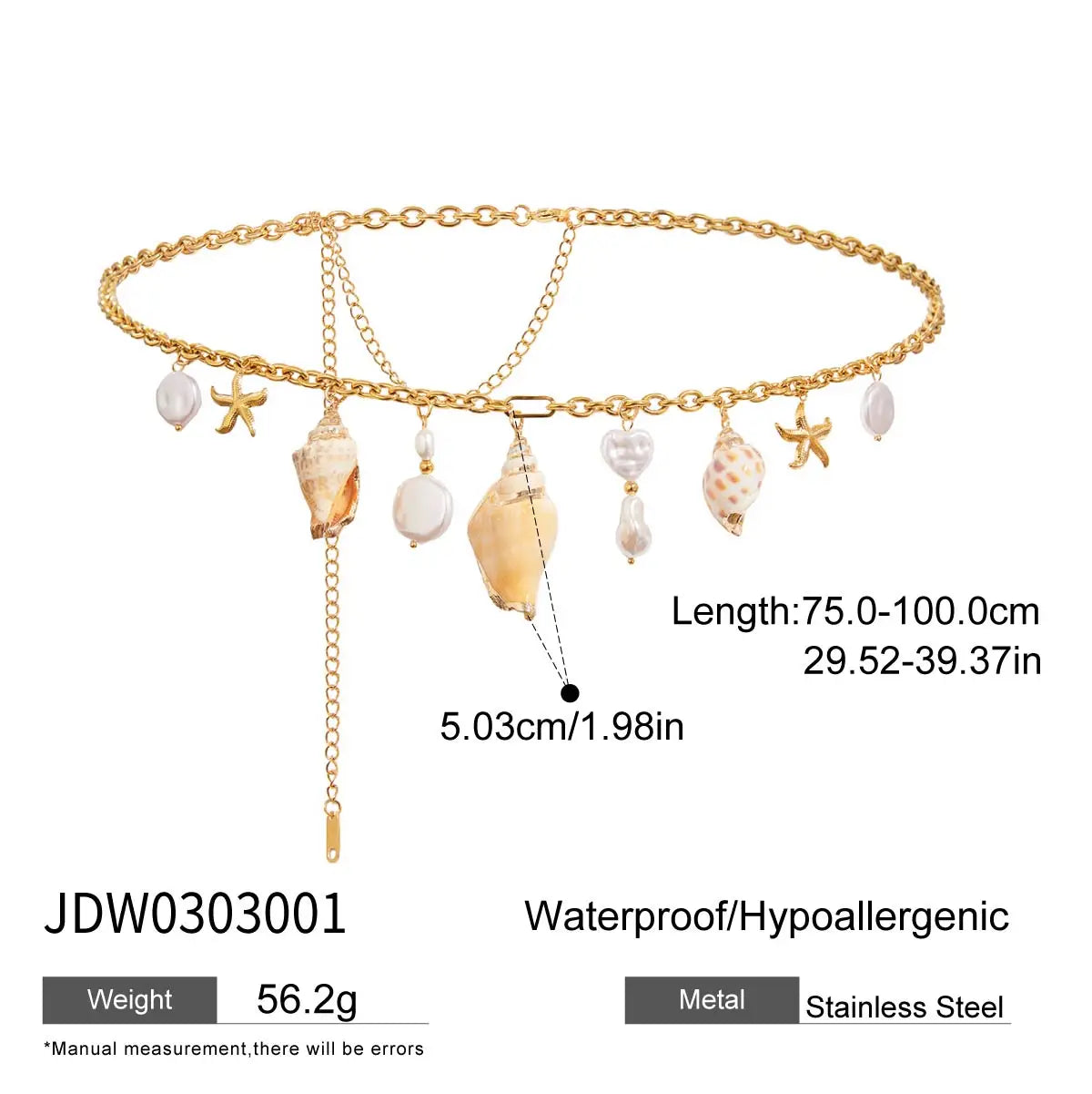 Uworld Fashion Vacation Style 18K Gold Color Stainless Steel Conch Pearl Starfish Pendant Waist Chain Women's Accessories Beach
