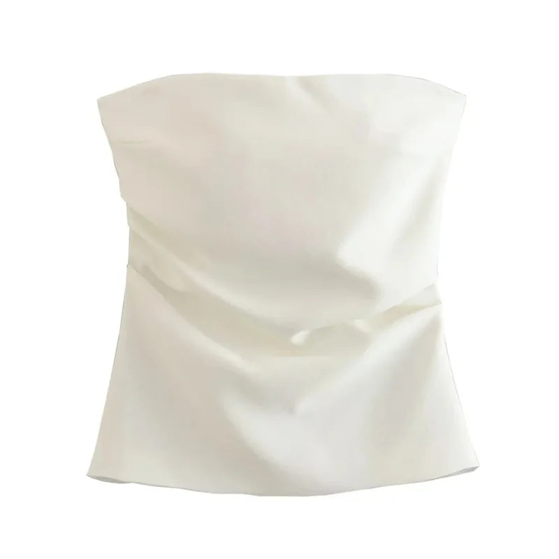 TRAF off Shoulder Crop Top Woman Ruched Backless Tube Top Women Summer Corset Top Female Sexy Tanks Camis Tops for Women 2024