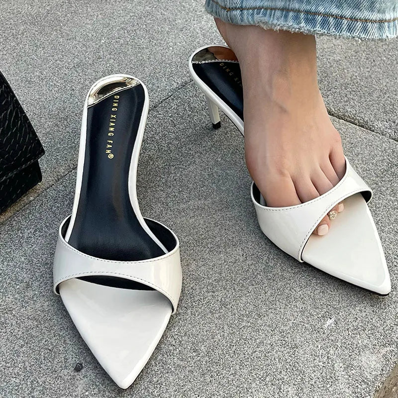 Female Red Footwear Pumps Slides Heels Shoes For Women New In 2025 Luxury Fashion Pointed Toe Ladies Thin High Heels Shoes