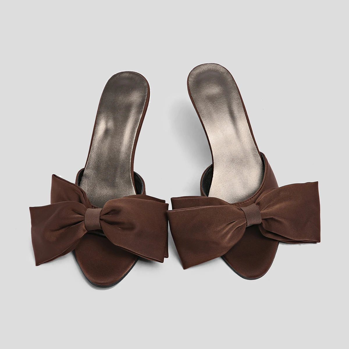 New Style  Arrival Silk Butterfly-knot High Heels Women Slippers Square Toe Mule Slippers Slides Party Pumps Shoes Zapatos Mujer