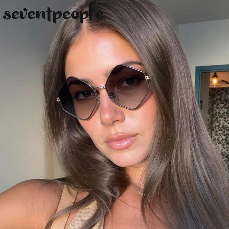 Vintage Steampunk Polygon Sunglasses Women 2025 Luxury Brand Classic Hexagon Sun Glasses Trendy Driving Shades For Ladies UV400