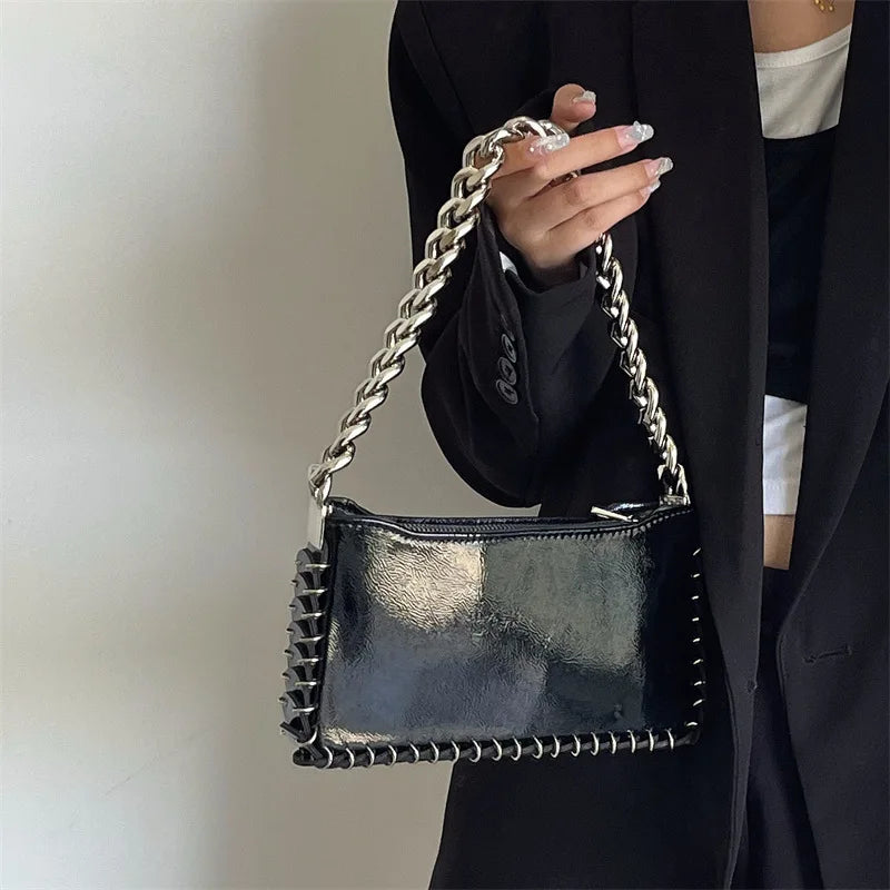 Fashion Sequined Chains Shoulder Bag Black Glossy Woman's Handbags Casual Crossbody Bags for Woman Square Phone Flap Purses Chic