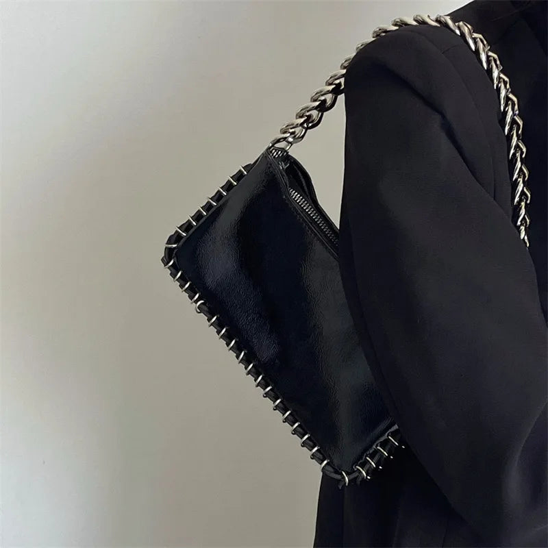Fashion Sequined Chains Shoulder Bag Black Glossy Woman's Handbags Casual Crossbody Bags for Woman Square Phone Flap Purses Chic