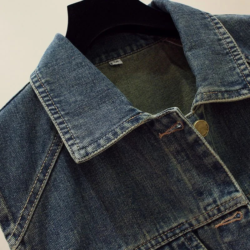 2025New Spring Autumn Vintage Lapel Denim Vest Woman Single Breasted Slim Short Jackets Female Tops Jean Waistcoat Chaleco Mujer