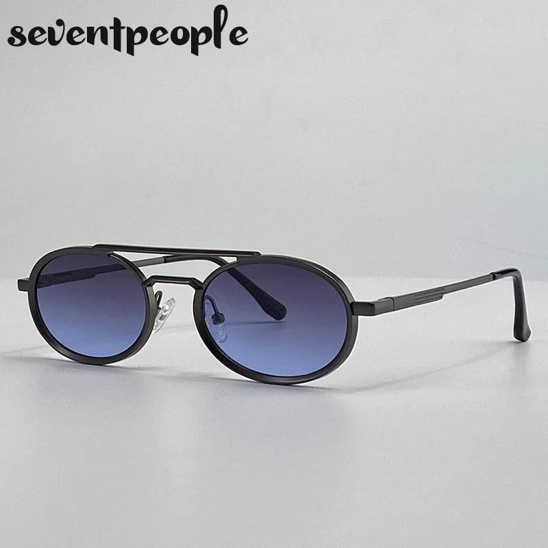 Small Oval Metal Frame Steampunk Sunglasses For Women 2025 Luxury Brand Vintage Double Beam Shades Classic Round Punk Eyewear