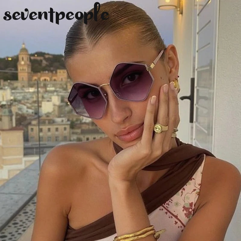 Vintage Steampunk Polygon Sunglasses Women 2025 Luxury Brand Classic Hexagon Sun Glasses Trendy Driving Shades For Ladies UV400