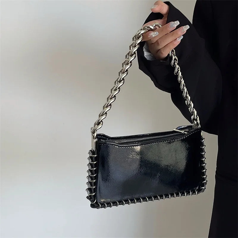 Fashion Sequined Chains Shoulder Bag Black Glossy Woman's Handbags Casual Crossbody Bags for Woman Square Phone Flap Purses Chic