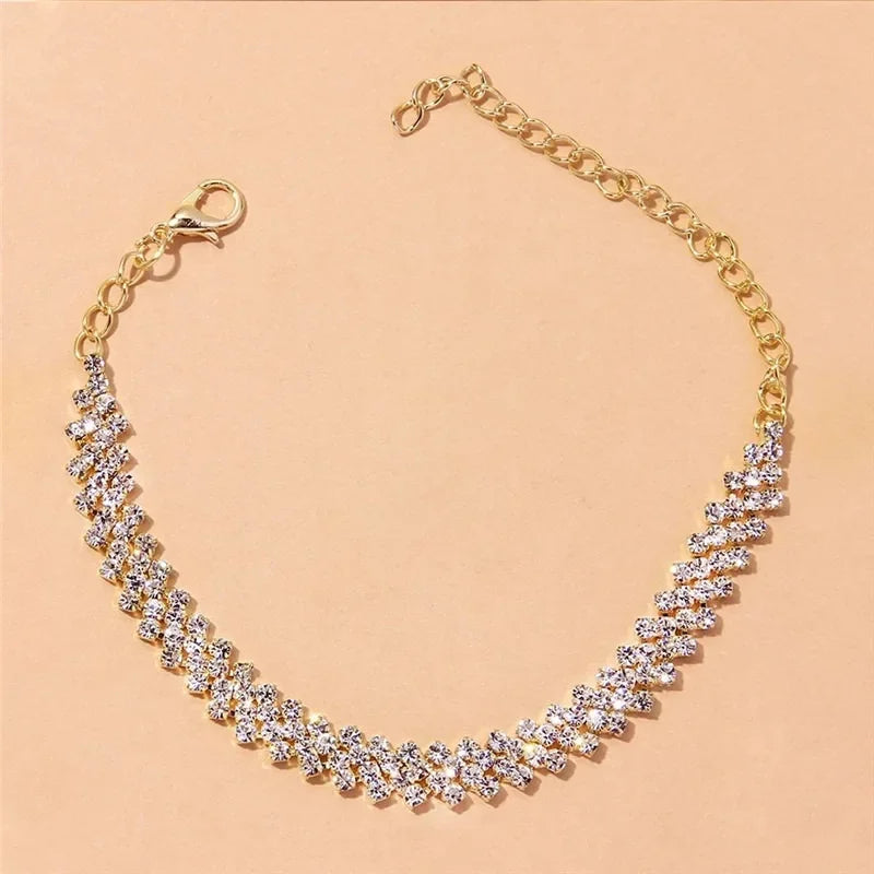 Charm Sparkle Cubic Zircon Leg Chain Anklet Bracelet for Women Luxury Gold Color Crystal Foot Jewelry Summer Beach Accessories
