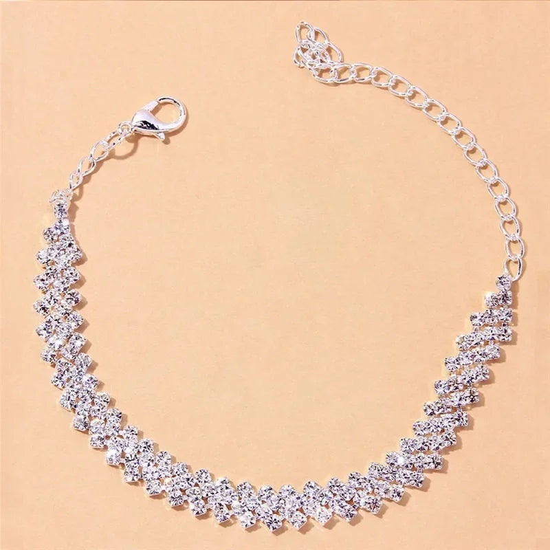 Charm Sparkle Cubic Zircon Leg Chain Anklet Bracelet for Women Luxury Gold Color Crystal Foot Jewelry Summer Beach Accessories