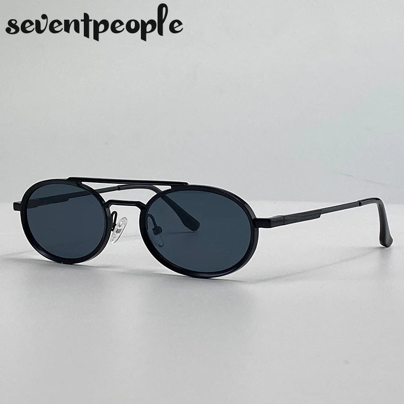 Small Oval Metal Frame Steampunk Sunglasses For Women 2025 Luxury Brand Vintage Double Beam Shades Classic Round Punk Eyewear