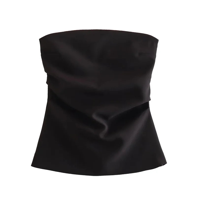TRAF off Shoulder Crop Top Woman Ruched Backless Tube Top Women Summer Corset Top Female Sexy Tanks Camis Tops for Women 2024