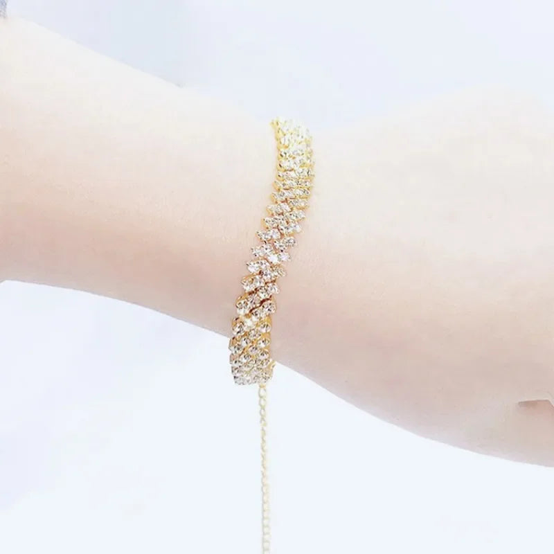 Charm Sparkle Cubic Zircon Leg Chain Anklet Bracelet for Women Luxury Gold Color Crystal Foot Jewelry Summer Beach Accessories