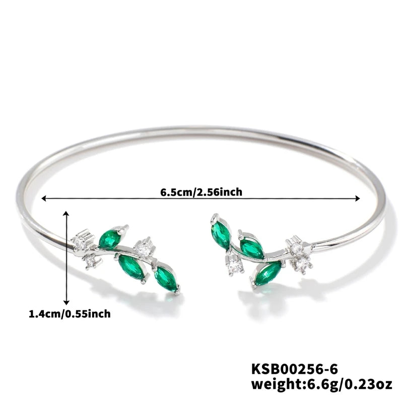 ZAKOL Fashion Cubic Zirconia Leaf Decor Gold Color Thin Cuff Open Bangles For Women Trendy Daily Wear Jewelry Wholesale